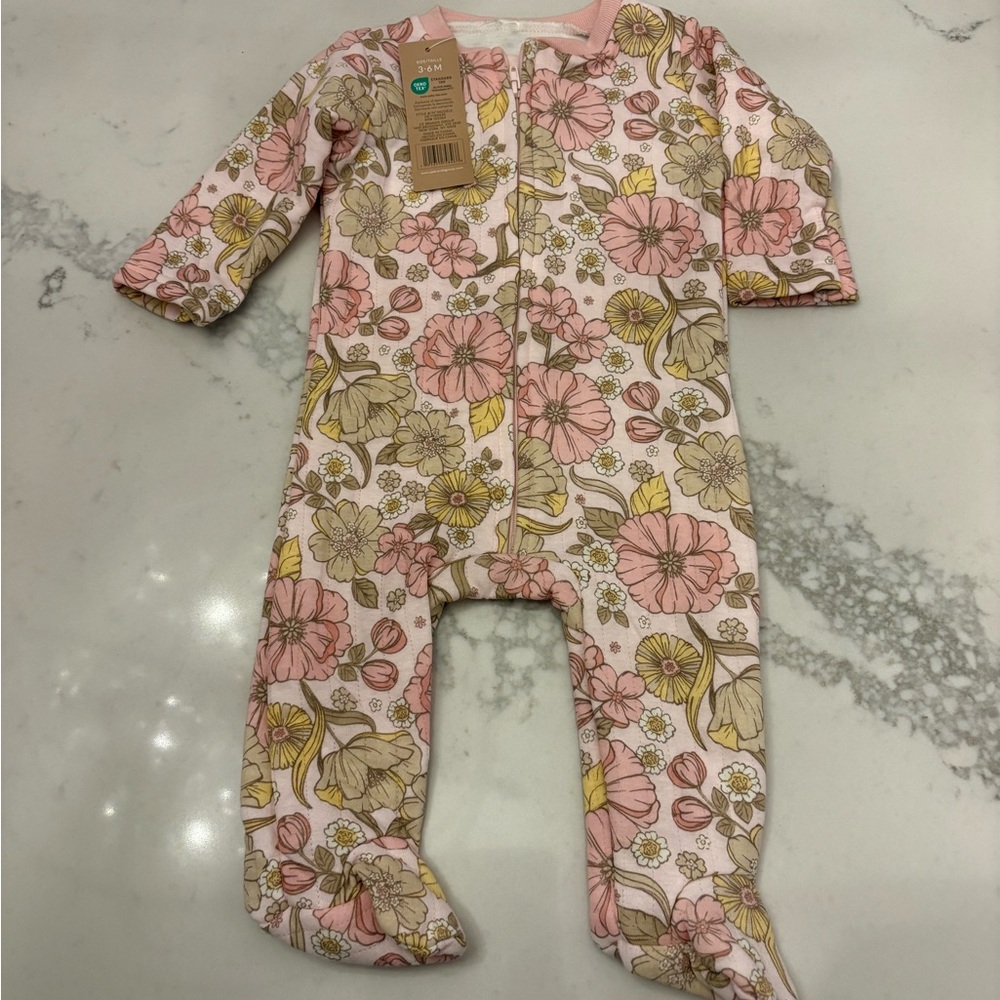 Charming Floral Kids Footie in Pink and Yellow